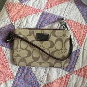 Coach Khaki/Brown Signature Canvas Wristlet